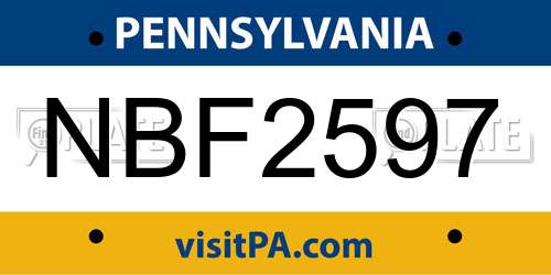 NBF2597 Pennsylvania License Plate