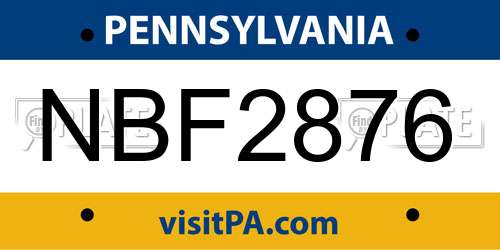 NBF2876 Pennsylvania License Plate