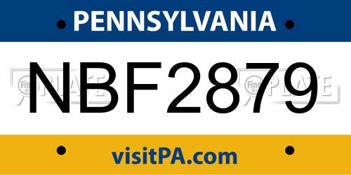 NBF2879 Pennsylvania License Plate