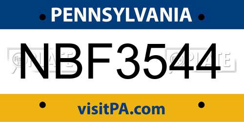 NBF3544 Pennsylvania License Plate
