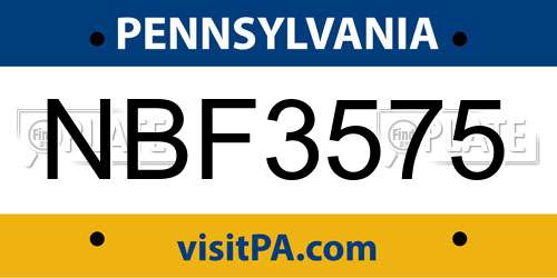 NBF3575 Pennsylvania License Plate