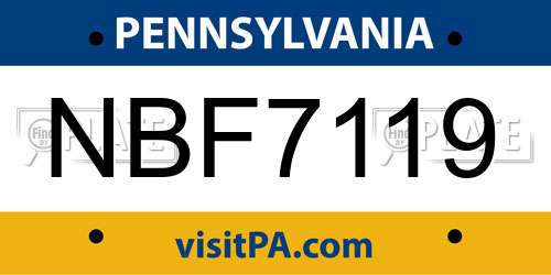 NBF7119 Pennsylvania License Plate