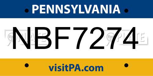NBF7274 Pennsylvania License Plate