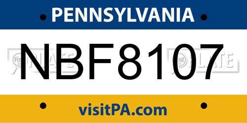 NBF8107 Pennsylvania License Plate