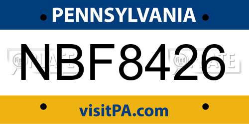 NBF8426 Pennsylvania License Plate