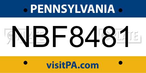 NBF8481 Pennsylvania License Plate