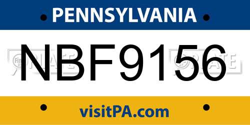 NBF9156 Pennsylvania License Plate