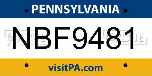 NBF9481 Pennsylvania License Plate
