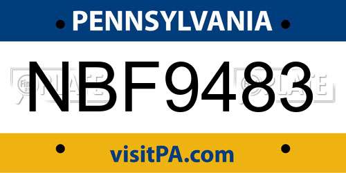 NBF9483 Pennsylvania License Plate