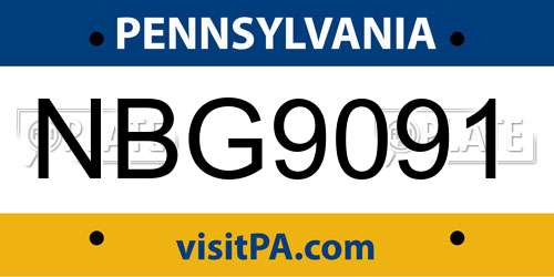 NBG9091 Pennsylvania License Plate