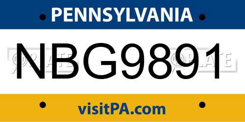 NBG9891 Pennsylvania License Plate