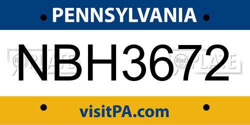 NBH3672 Pennsylvania License Plate