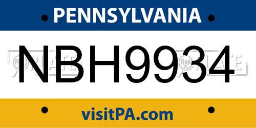 NBH9934 Pennsylvania License Plate