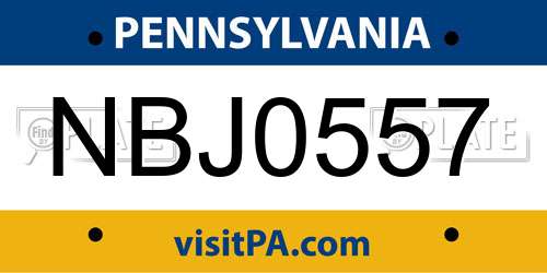 NBJ0557 Pennsylvania License Plate