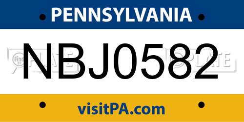 NBJ0582 Pennsylvania License Plate