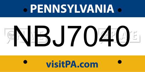 NBJ7040 Pennsylvania License Plate