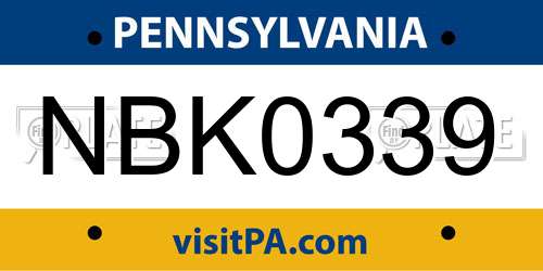 NBK0339 Pennsylvania License Plate