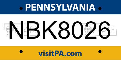 NBK8026 Pennsylvania License Plate