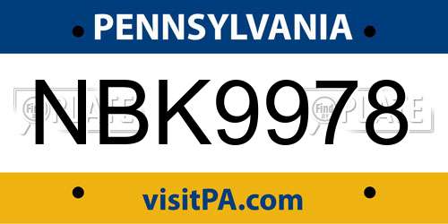 NBK9978 Pennsylvania License Plate