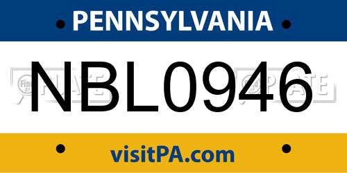 NBL0946 Pennsylvania License Plate