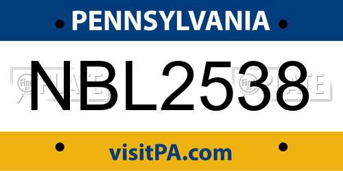 NBL2538 Pennsylvania License Plate