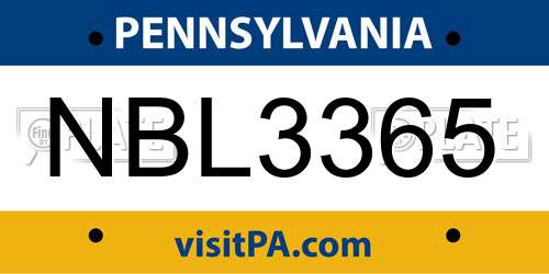 NBL3365 Pennsylvania License Plate