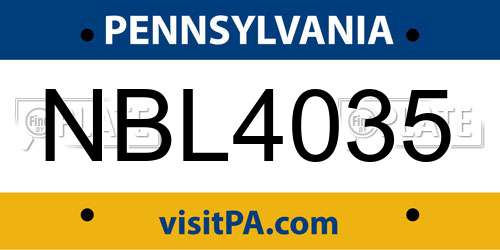 NBL4035 Pennsylvania License Plate