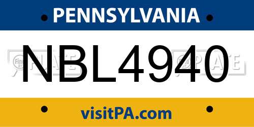 NBL4940 Pennsylvania License Plate