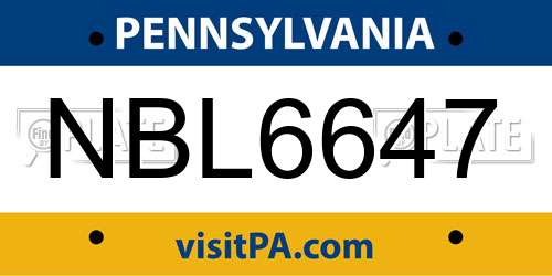 NBL6647 Pennsylvania License Plate
