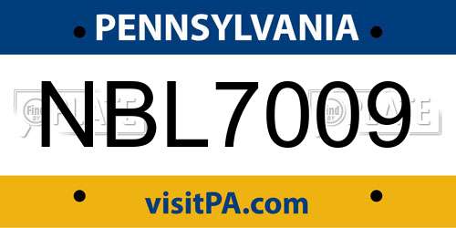 NBL7009 Pennsylvania License Plate