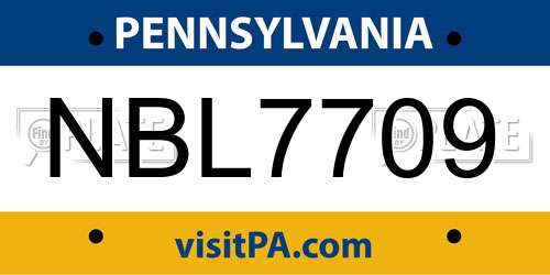 NBL7709 Pennsylvania License Plate