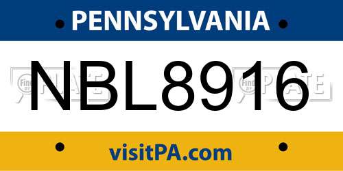 NBL8916 Pennsylvania License Plate