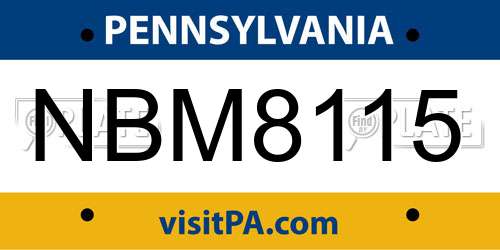 NBM8115 Pennsylvania License Plate