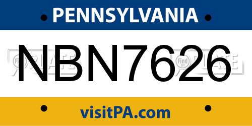 NBN7626 Pennsylvania License Plate