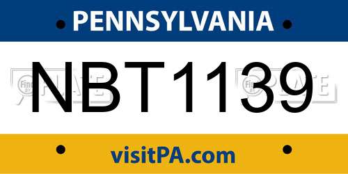 NBT1139 Pennsylvania License Plate