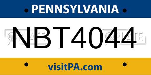 NBT4044 Pennsylvania License Plate