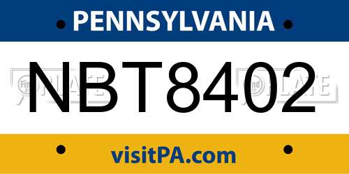NBT8402 Pennsylvania License Plate