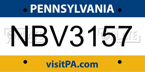 NBV3157 Pennsylvania License Plate