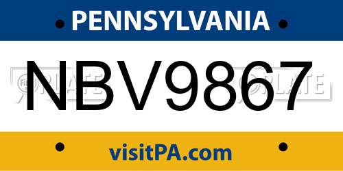 NBV9867 Pennsylvania License Plate