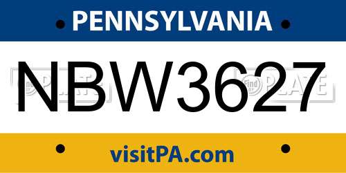 NBW3627 Pennsylvania License Plate