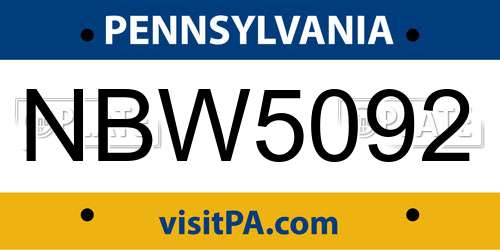 NBW5092 Pennsylvania License Plate