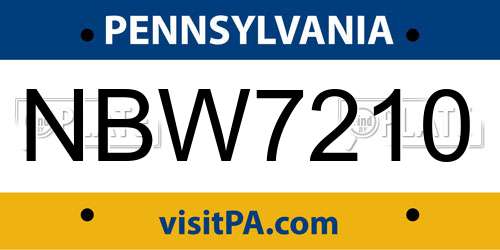 NBW7210 Pennsylvania License Plate