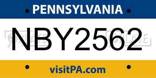 NBY2562 Pennsylvania License Plate