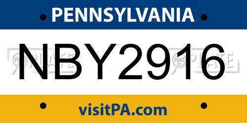 NBY2916 Pennsylvania License Plate