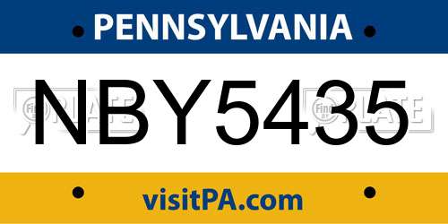 NBY5435 Pennsylvania License Plate