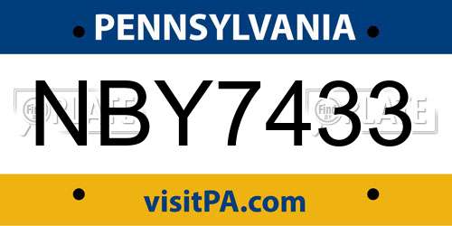 NBY7433 Pennsylvania License Plate