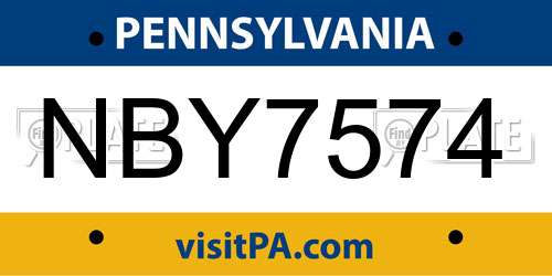 NBY7574 Pennsylvania License Plate