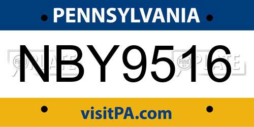 NBY9516 Pennsylvania License Plate
