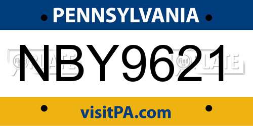 NBY9621 Pennsylvania License Plate