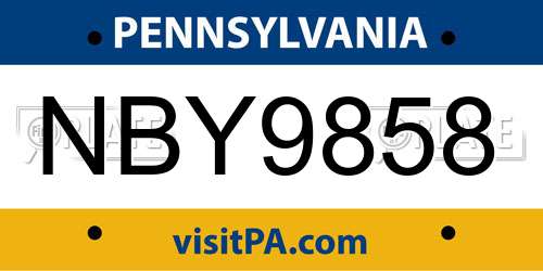 NBY9858 Pennsylvania License Plate